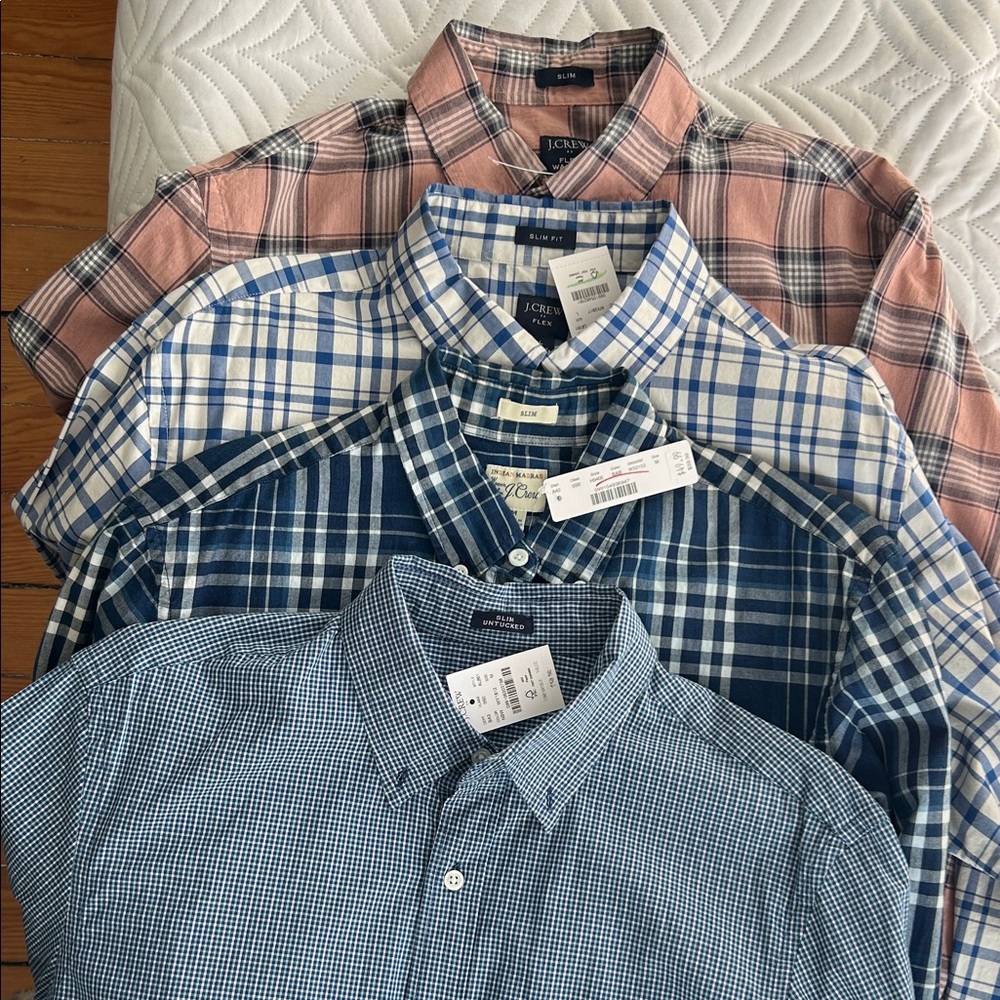 J. Crew Men's Pink and Multiple Blue Plaid Button-Down Shirts (4 Pack)